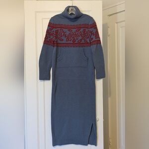 Korean Brand Wool Blend Turtleneck Sweater Dress Baby Centaur Blue Rosette Small